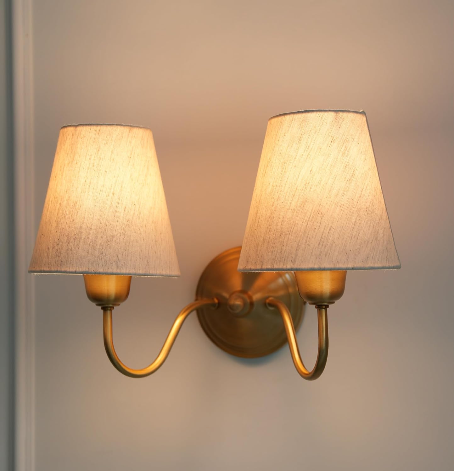 Double Curve Wall Lamp Antique Brass Finish with Off White Shade for Living Room, Bedroom and Home Decoration