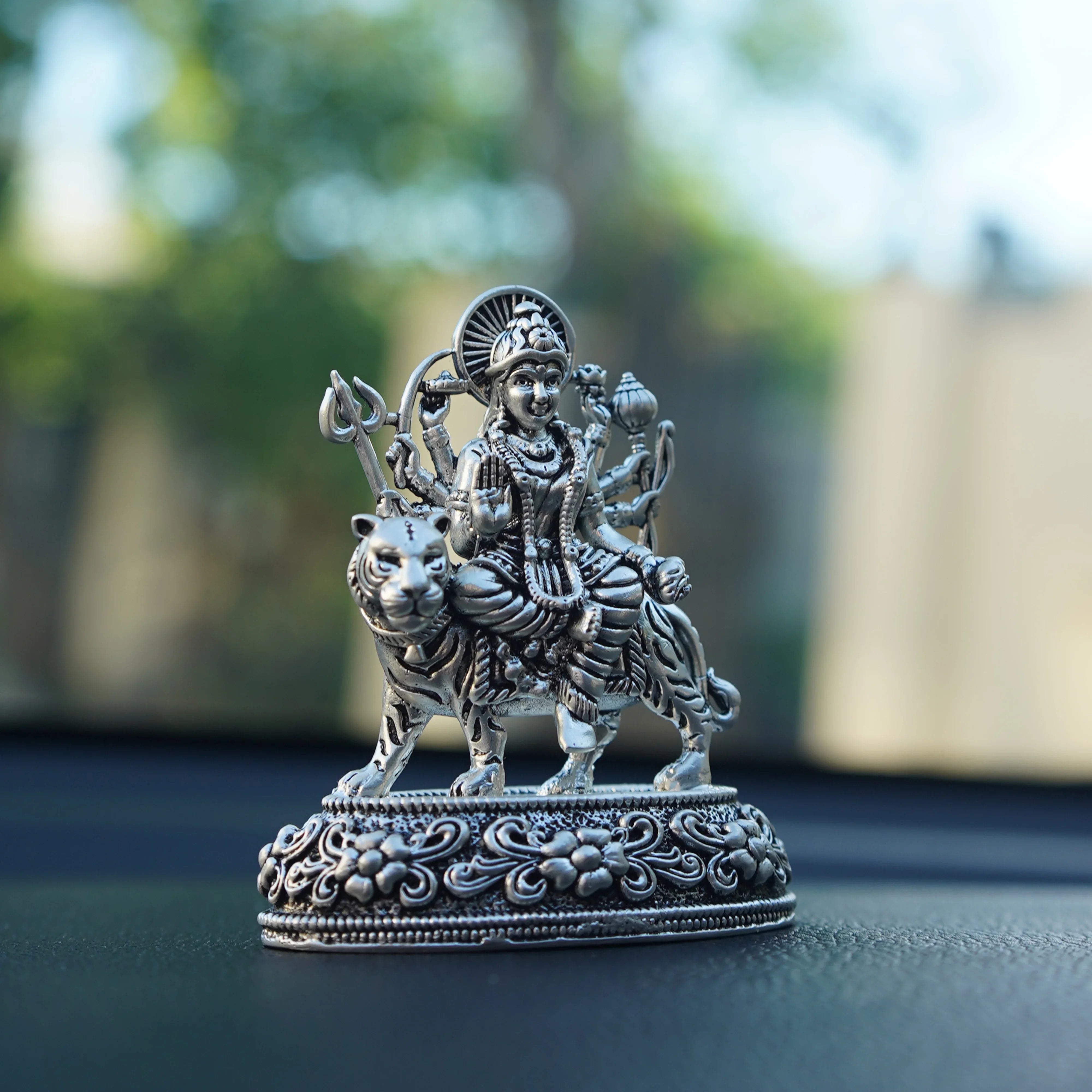 Pure Silver Plated Brass Maa Durga Dashboard Idol