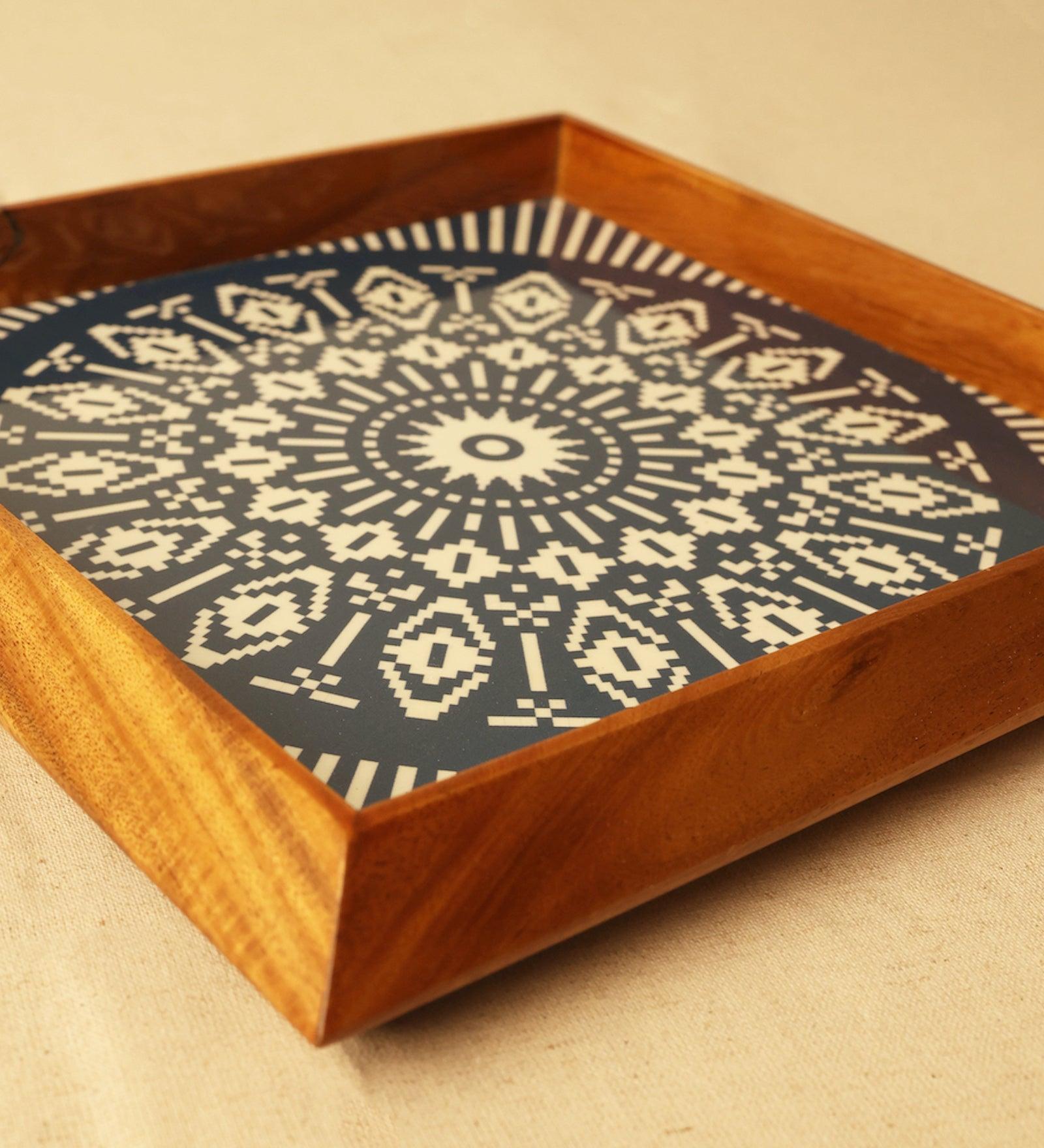 Square Tray Teak Blue