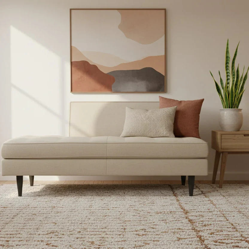 Bravik Solid Teak Wood Base & Fabric Upholstery Daybed/Chaise