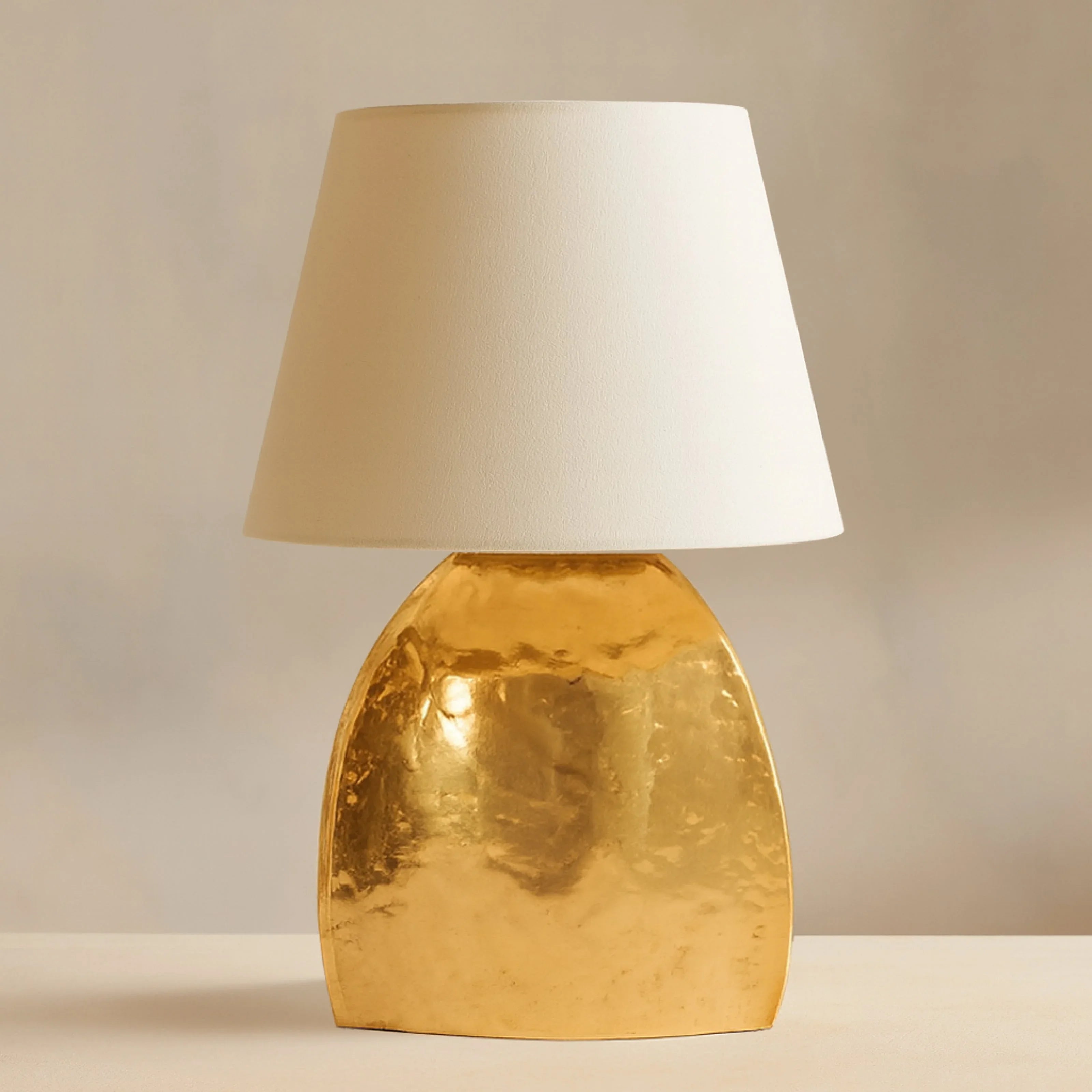 Nythos Table Lamp for Living Room Decor |  Brass Finish Desk Lamp with White Fabric Shade