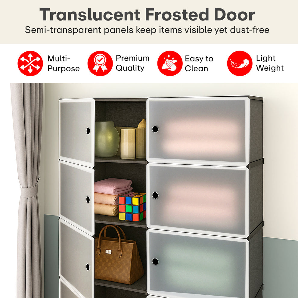6 Shelves Multi-Purpose Organizer | Kids Plastic Modular Storage Rack for Clothes, Kitchen, Living Room | Space-Saving Collapsible Wardrobe for Clothes,6-Shelf-8-Door
