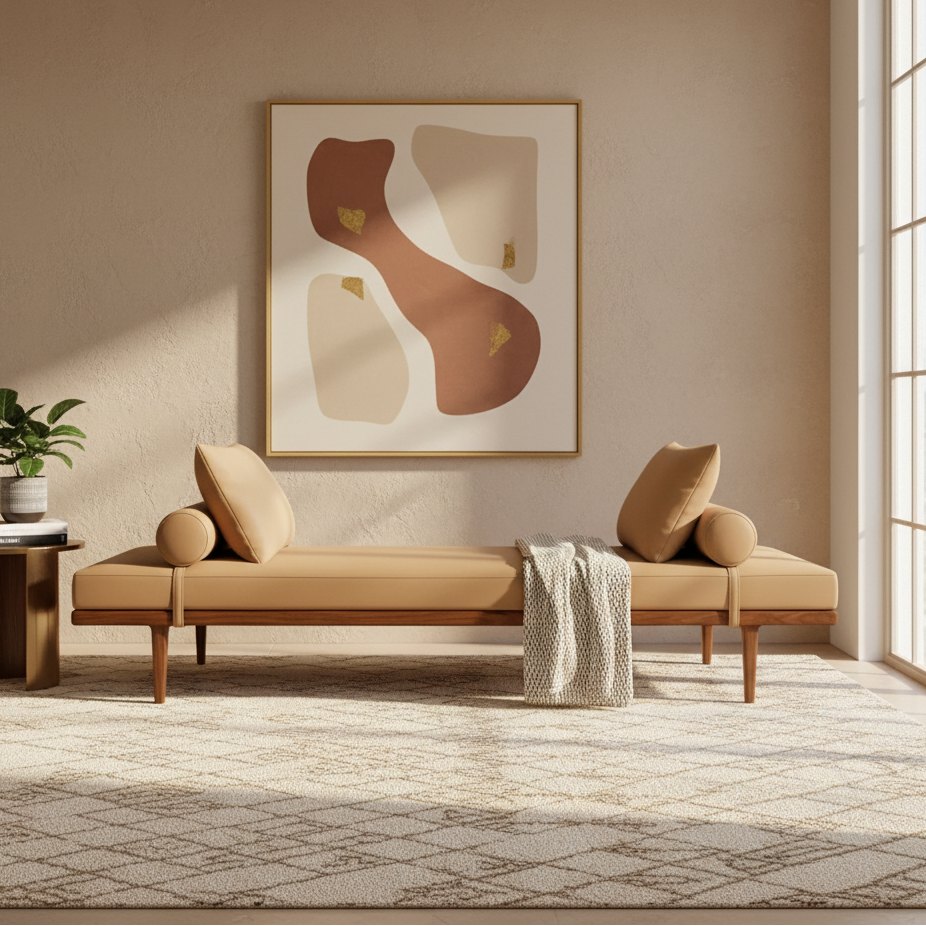 Myrona Fabric Upholstery & Ash Wood Base Daybed/Chaise