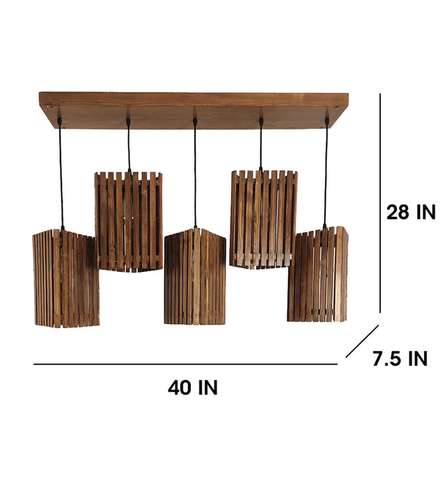 Trikona Brown Wooden 5 Series Hanging Lamp