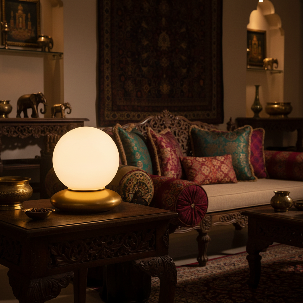 Ujala Glass Table Lamp | Brass Finish Designer Bedside Lamp for Living Room & Bedroom