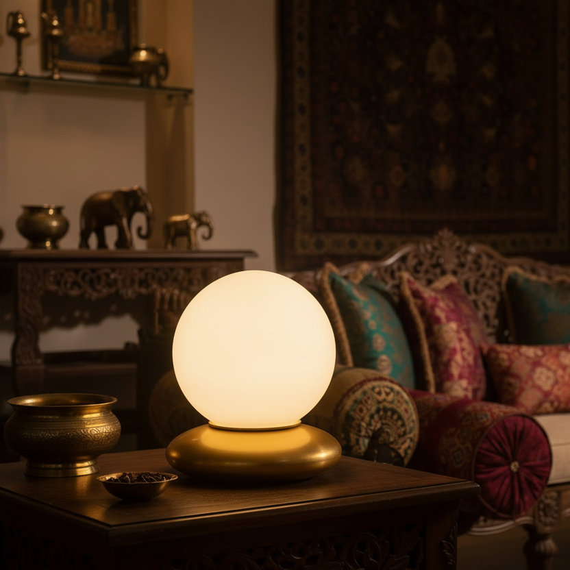 Ujala Glass Table Lamp | Brass Finish Designer Bedside Lamp for Living Room & Bedroom