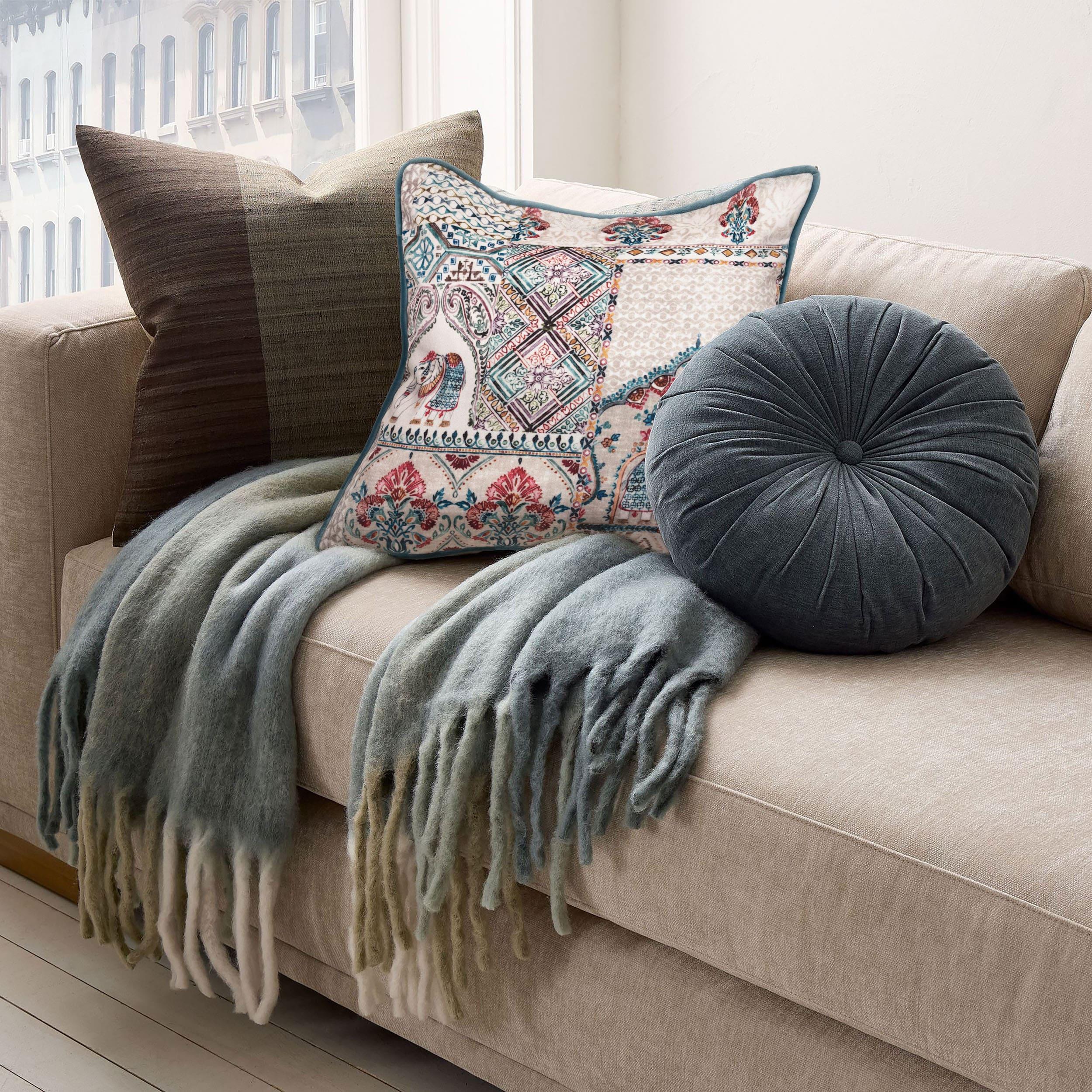 Royal Caravan Velvet Cushion Cover – Mughal Elephant Motif