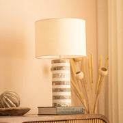 Marbella cyclinder Table Lamp | Marble, mild steel and cotton fabric shade