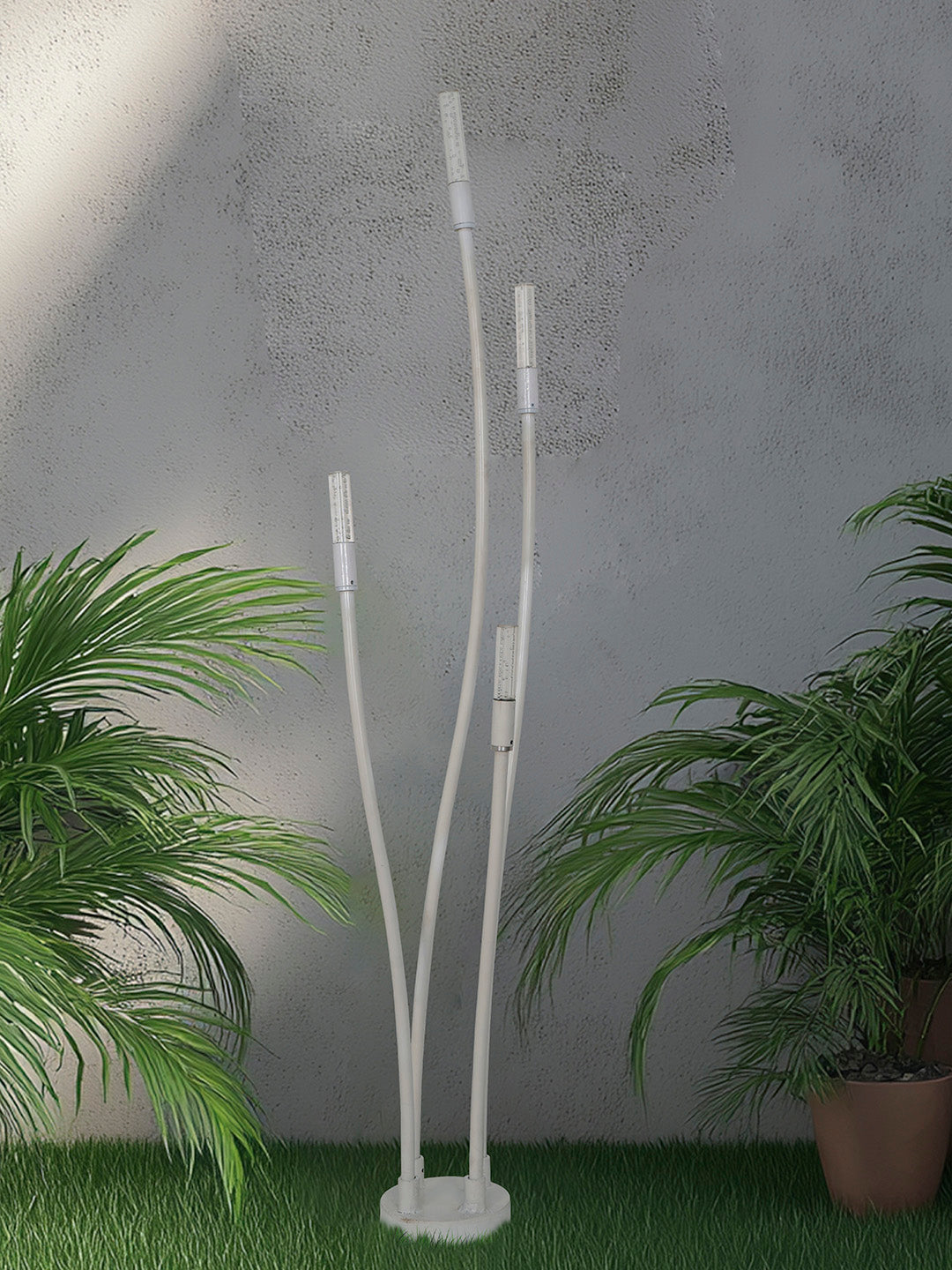 53-Inch Modern Off-White LED Cattail Bollard Set | 4-Light Outdoor Path Light with Bubble Glass