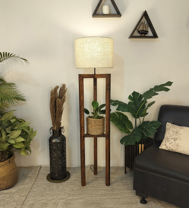 Triad Wooden Floor Lamp with Beige Fabric Lampshade