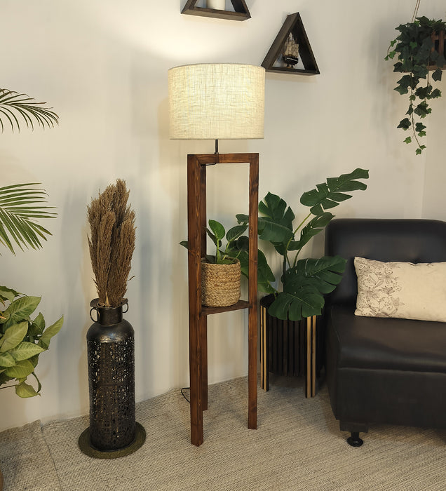 Triad Wooden Floor Lamp with Beige Fabric Lampshade