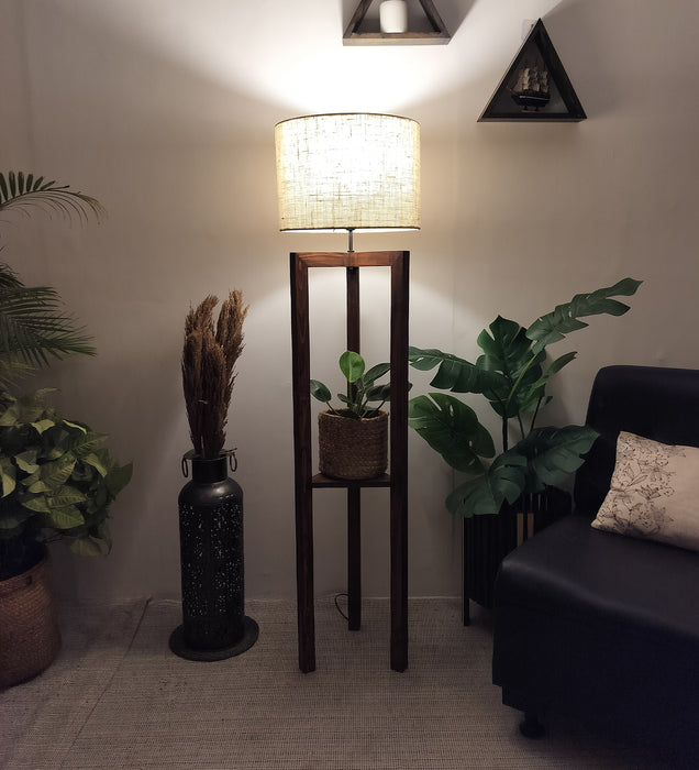 Triad Wooden Floor Lamp with Beige Fabric Lampshade