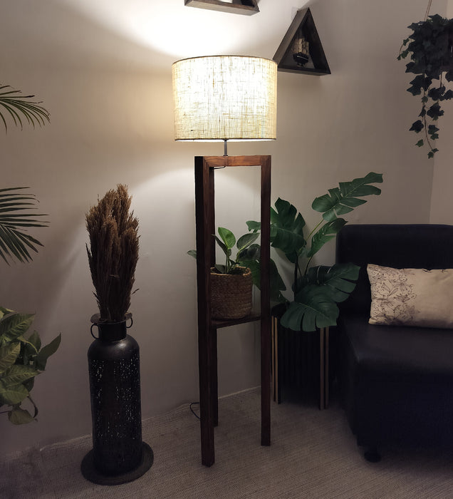 Triad Wooden Floor Lamp with Beige Fabric Lampshade