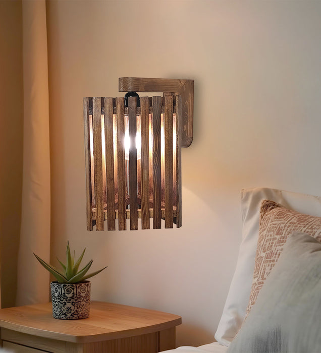 Trikona Wall Light | Elegant Brown Wooden Wall Light for Living Room | Hanging Lamp