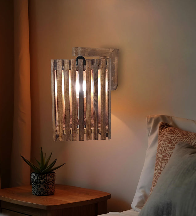 Trikona Wall Light | Elegant Brown Wooden Wall Light for Living Room | Hanging Lamp