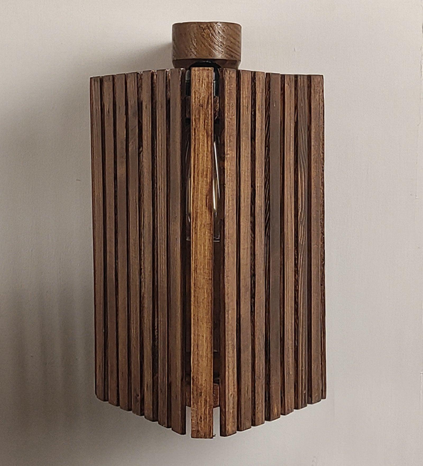 Trikona Wall Light | Elegant Brown Wooden Wall Light for Living Room | Hanging Lamp