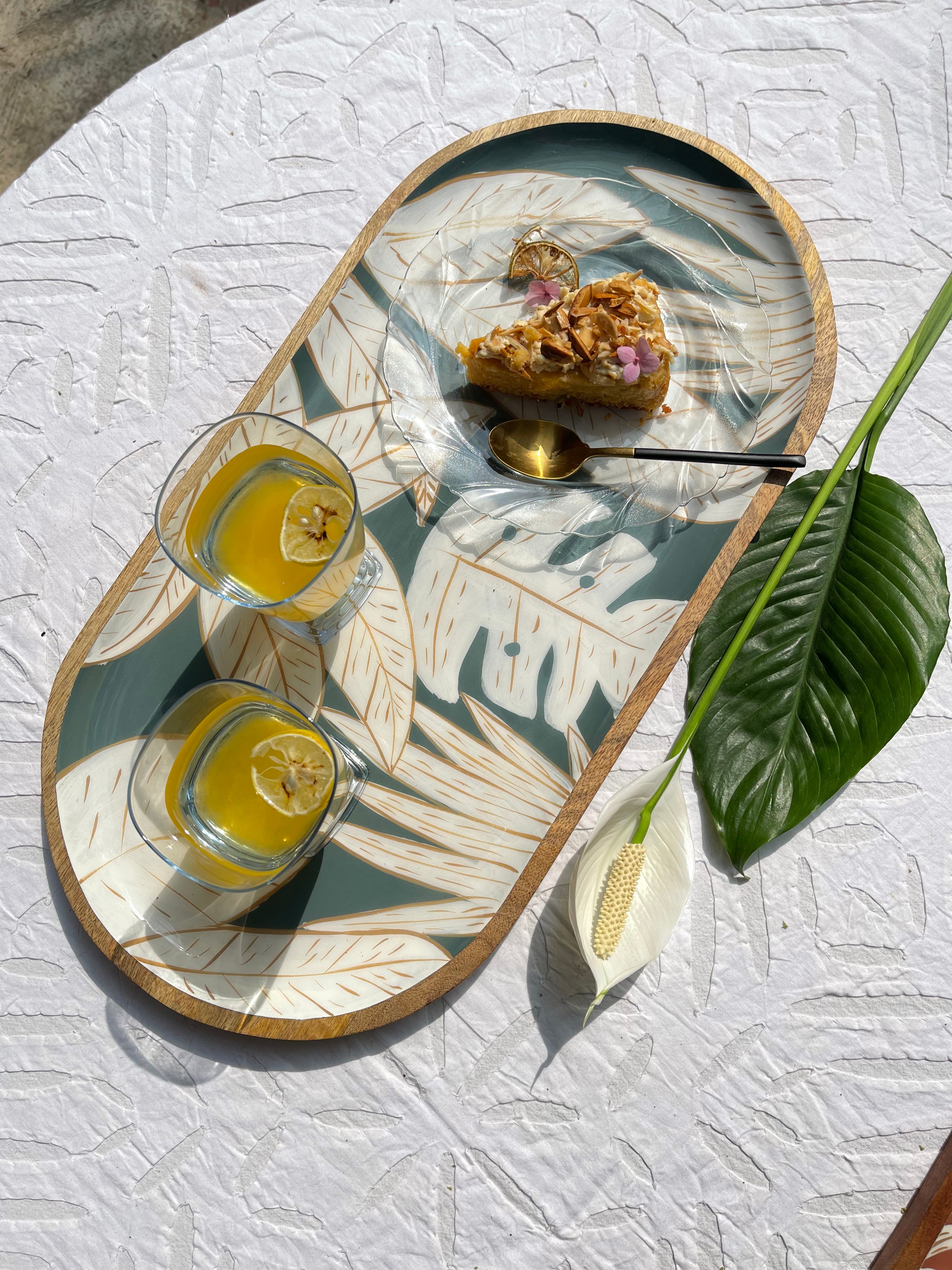 Enamel Printed Wooden Platter &  Modern enamel print platter For Living Room