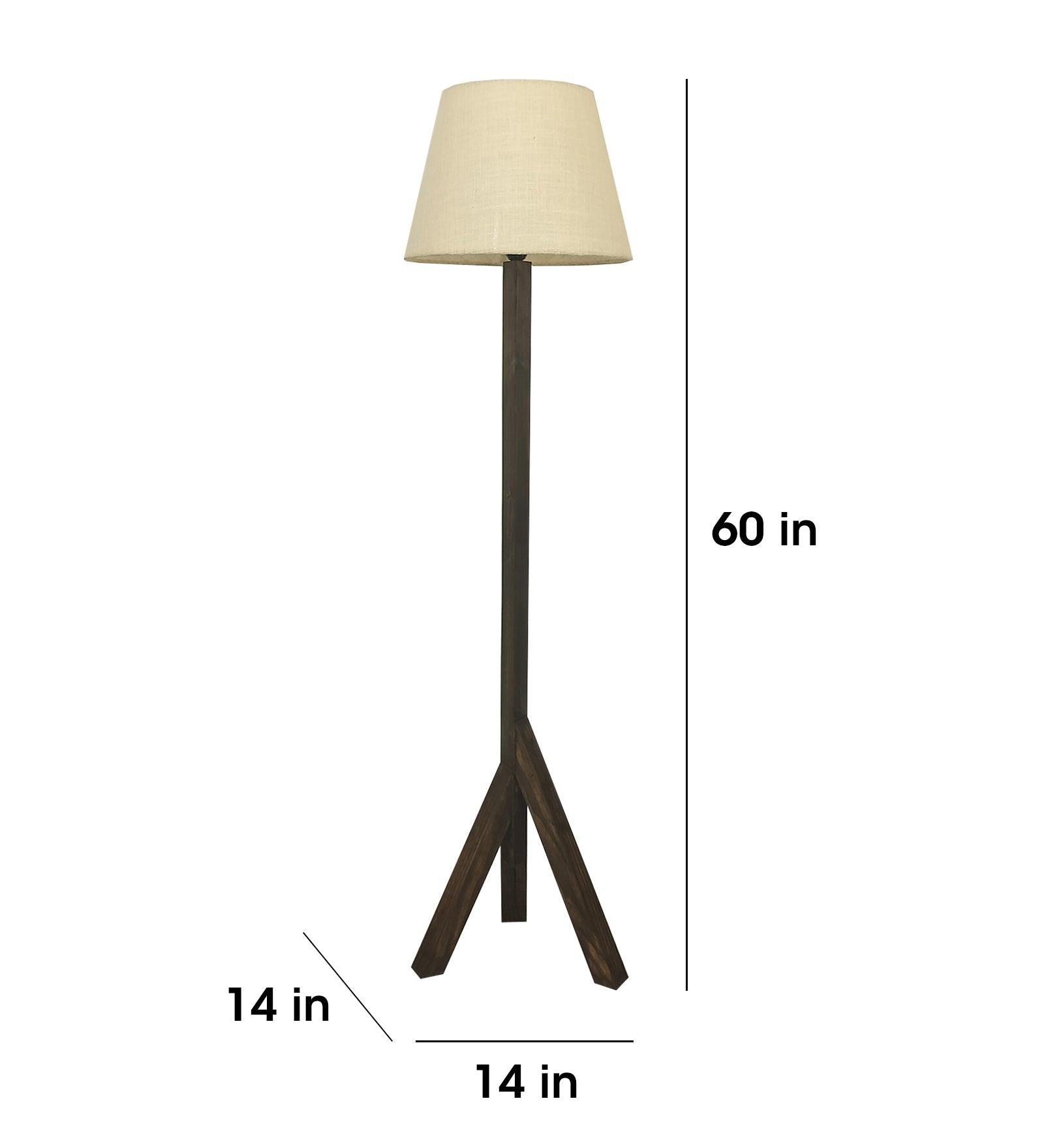 Trinca Wooden Floor Lamp with Brown Base and Jute Fabric Lampshade