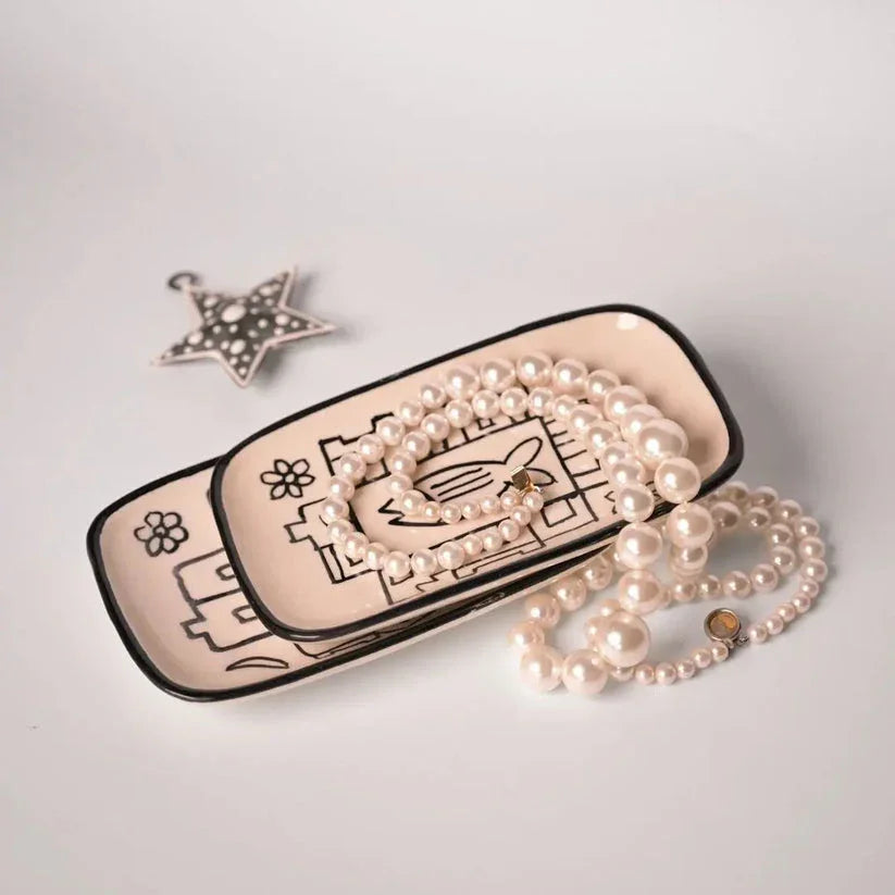 Fish trinket trayHandmade Stoneware Trinket Dish – Hand-Painted Fish Motif | Jewelry Holder | Boho Ceramic Vanity Tray