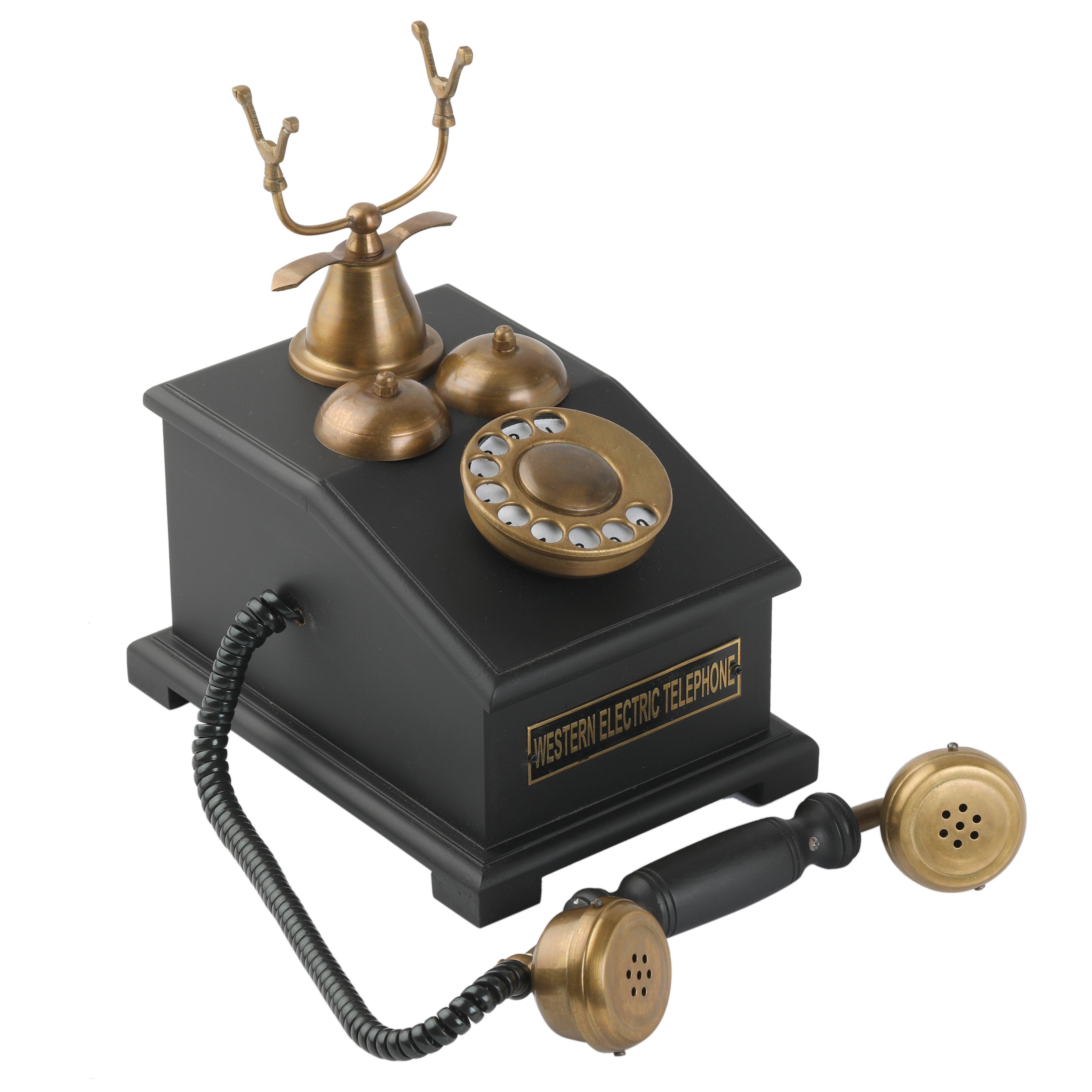 Vintage Style Decorative Telephone - Brass and Wood Construction