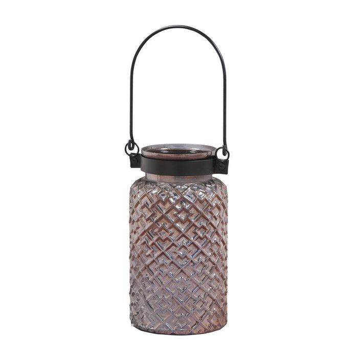 Roshni Patterned Glass Black Lustre Lantern Tall