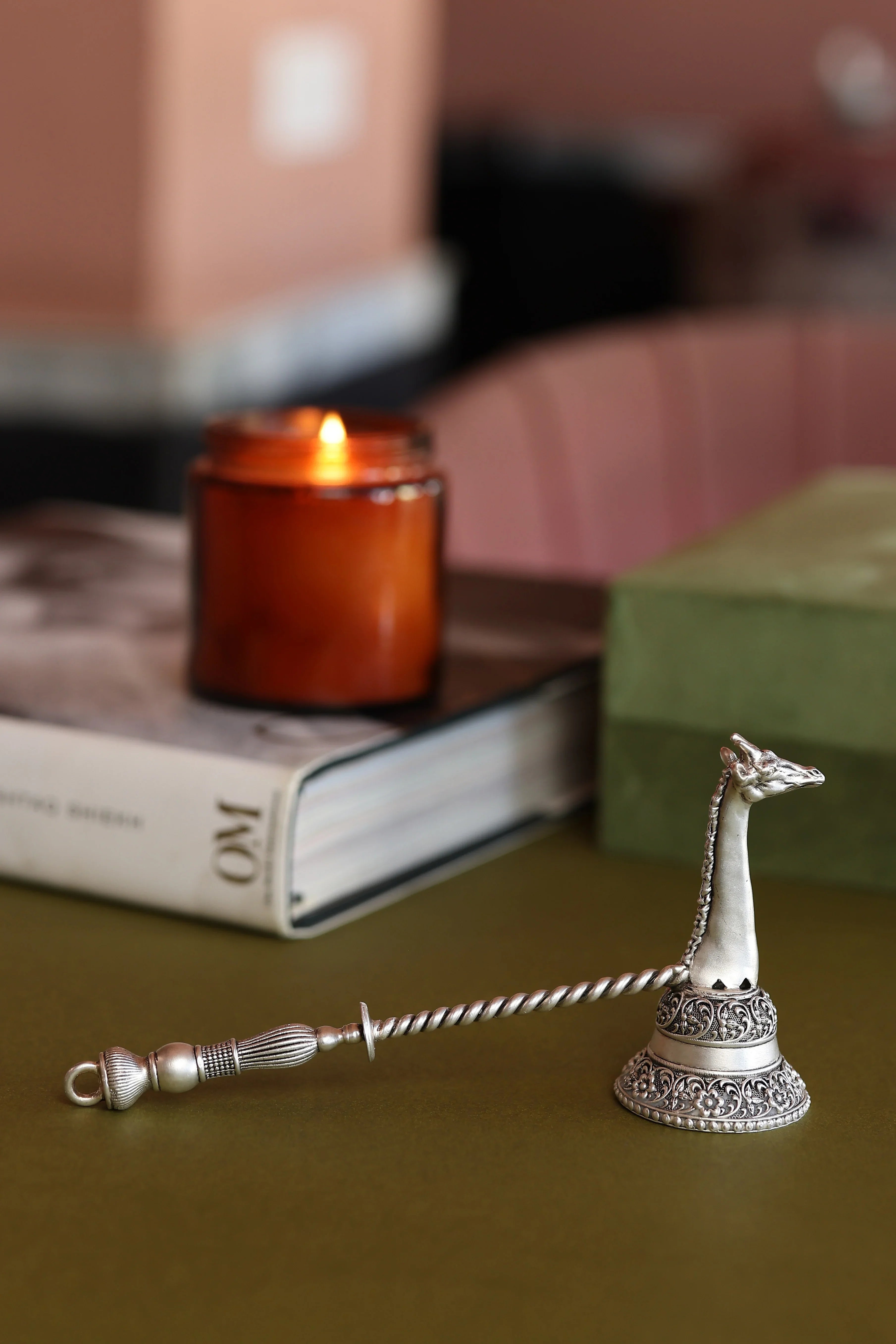 Pure Silver Plated Brass Giraffe Candle Snuffer Gift Set In Luxury Velvet Box