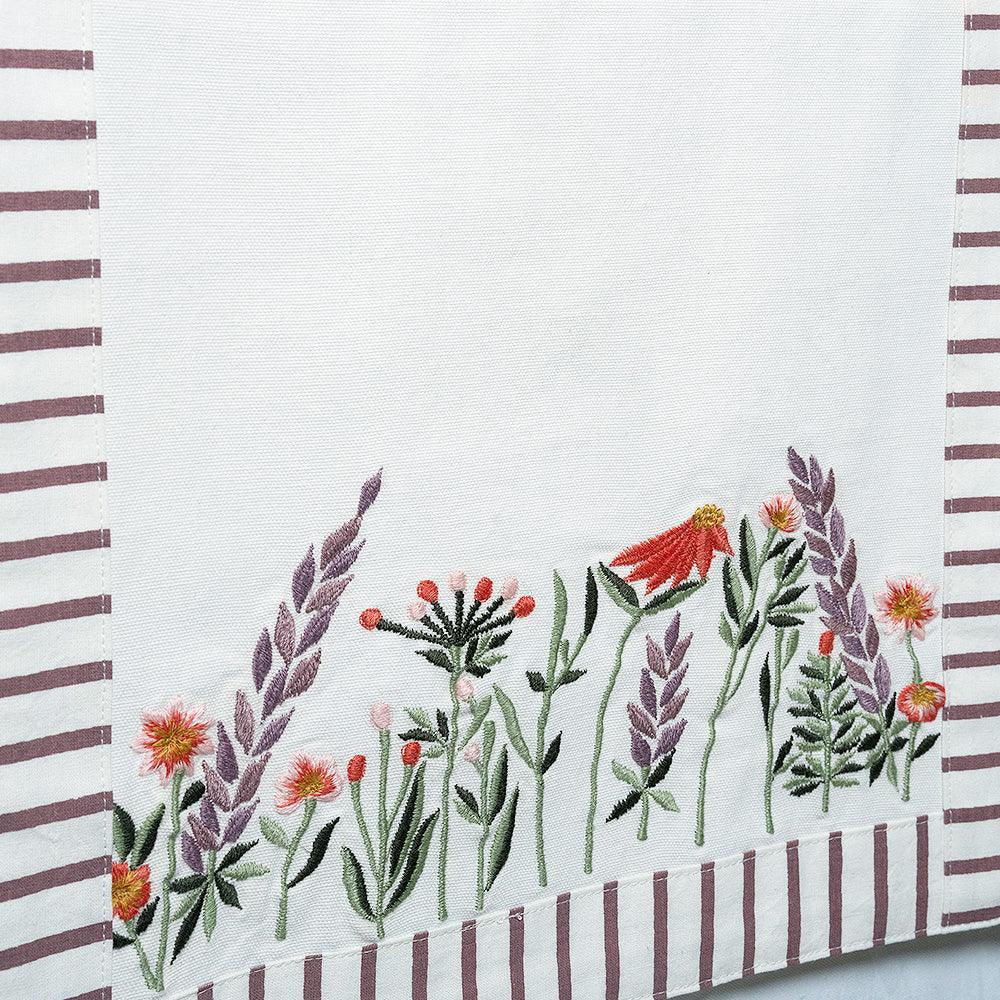 Spring Fields Dining Table Runner | Hand Embroidered Cotton Table Runner with Printed Border