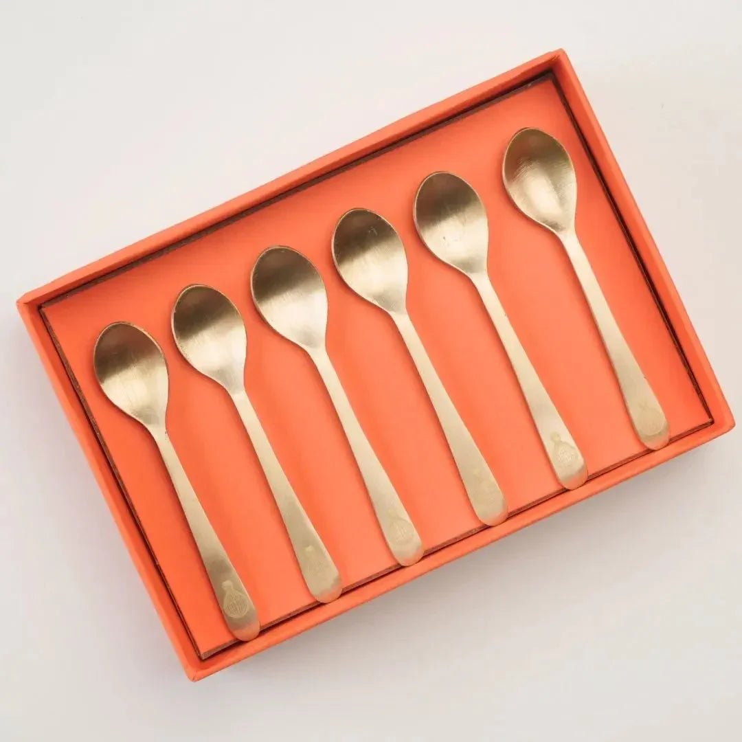 Pure Brass Dessert Spoon Set – Handcrafted Gold Finish Cutlery for Tea, Coffee & Dining