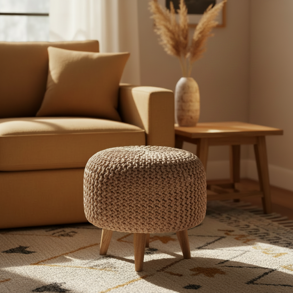 Keeva Beige Round Footstool