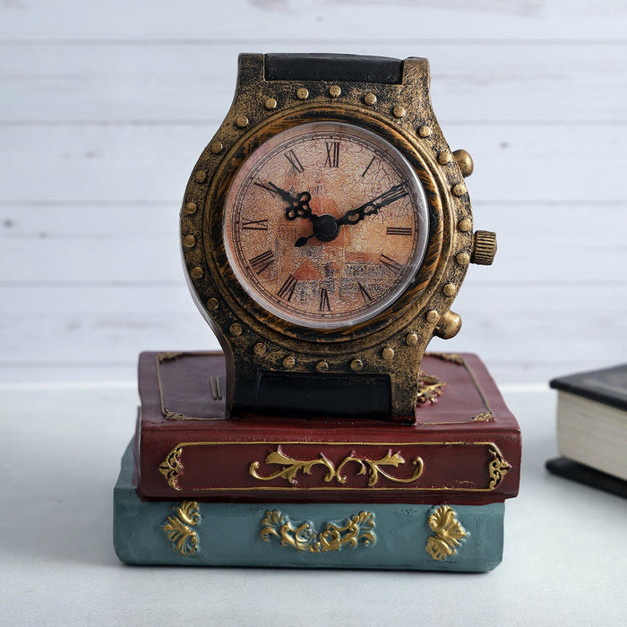 Vintage Clock & Books Tabletop Accent