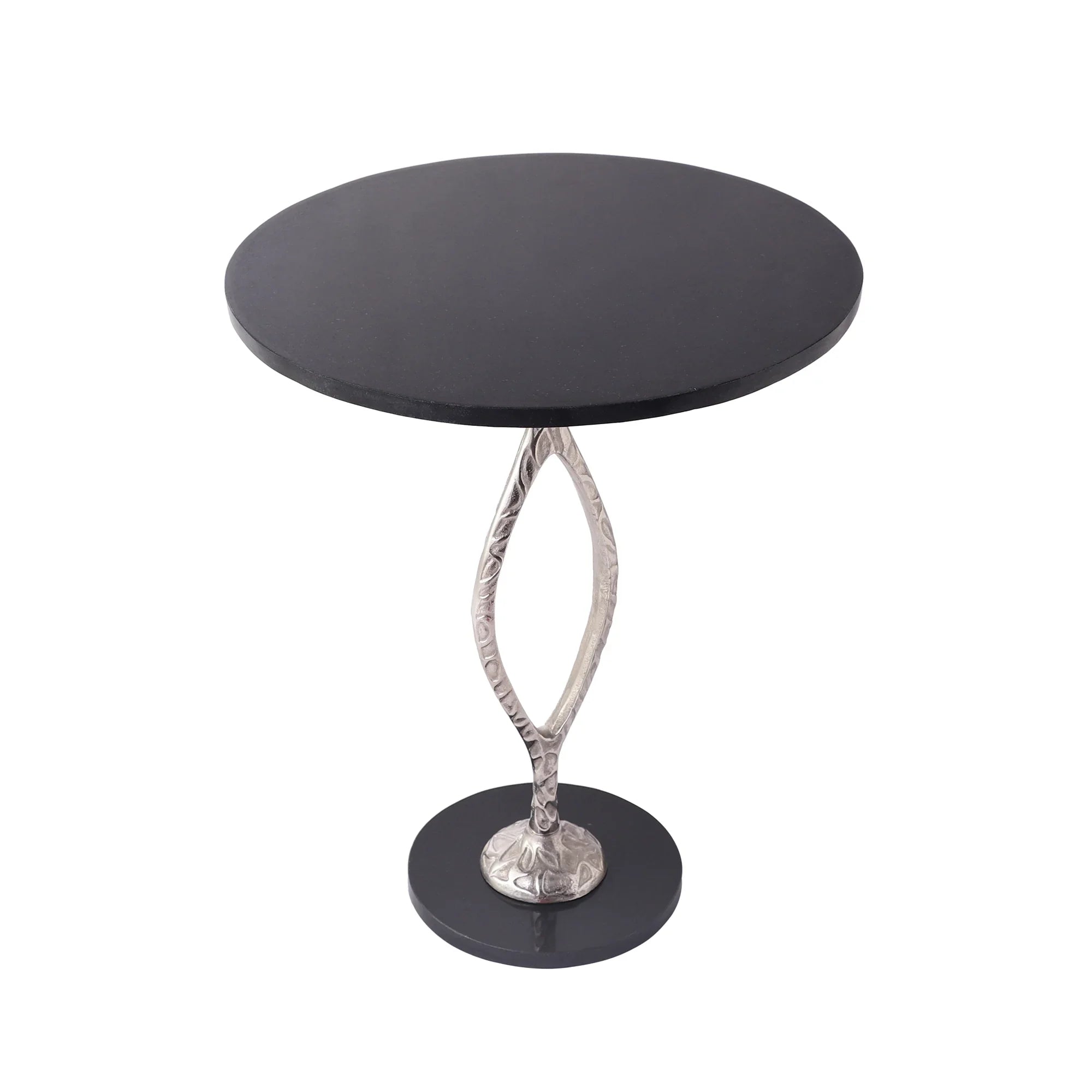 Round Silver Marble Top Table Side Table | Handcrafted Accent Table for Living Room
