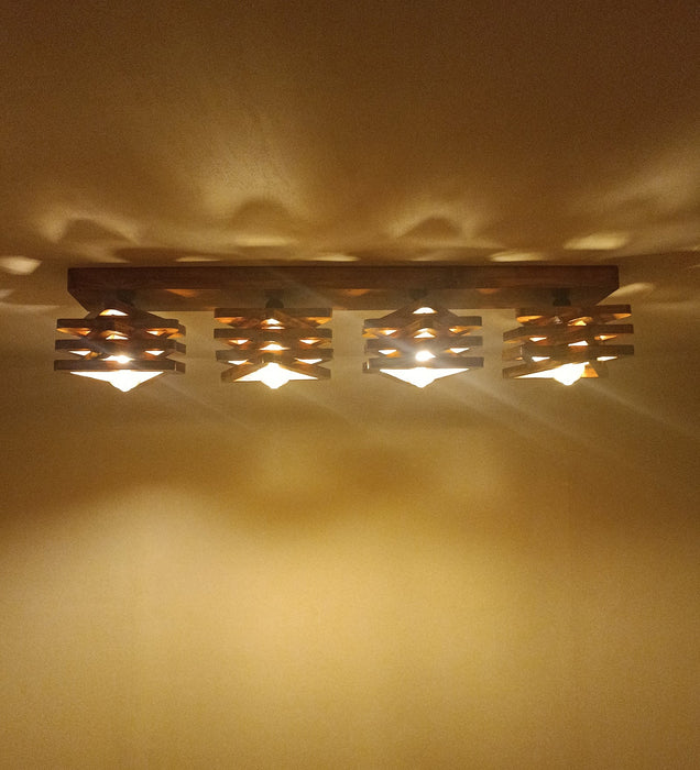 Star Brown Wooden 4 Series Ceiling Light