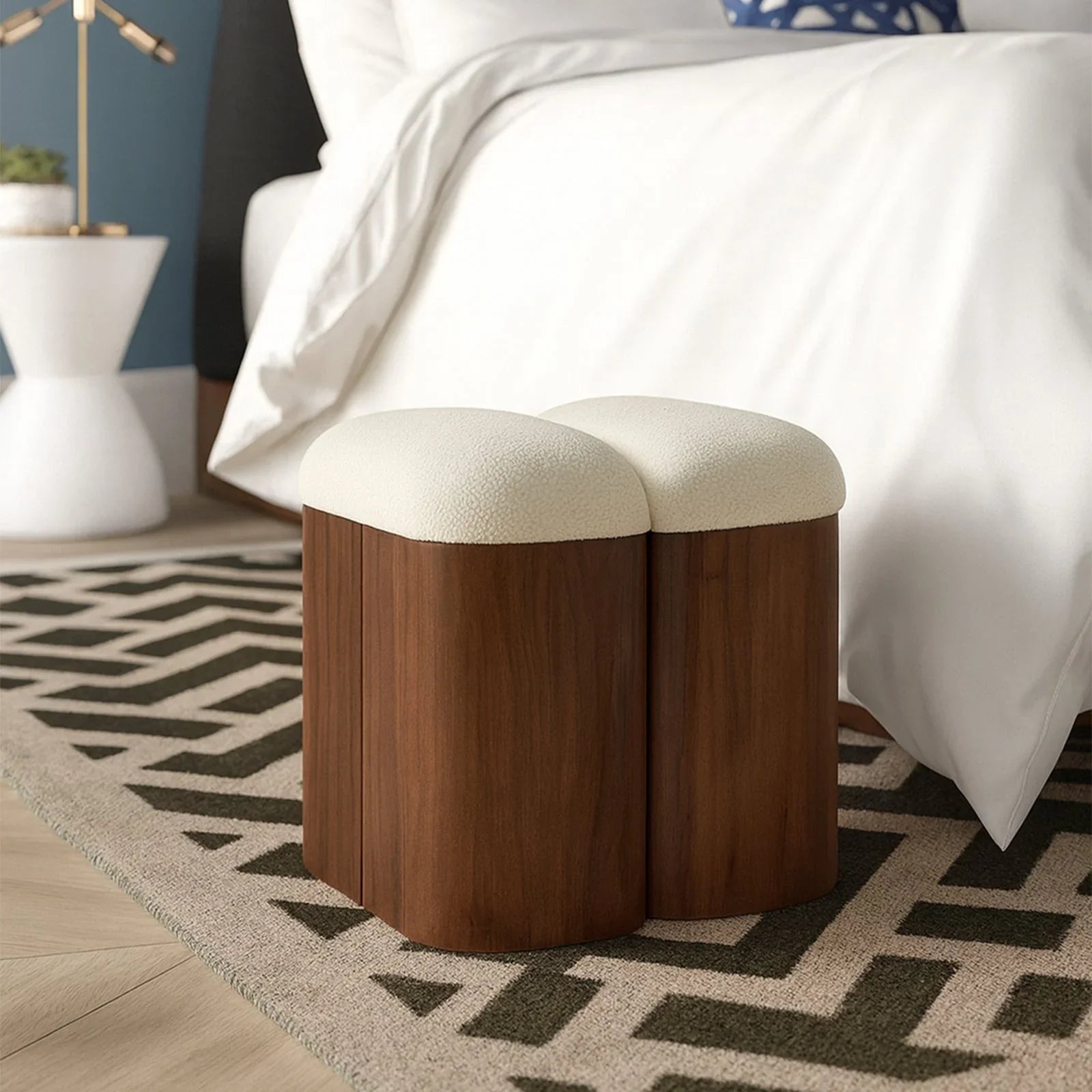 Loaf Pouf | Upholstery and Acacia Wood