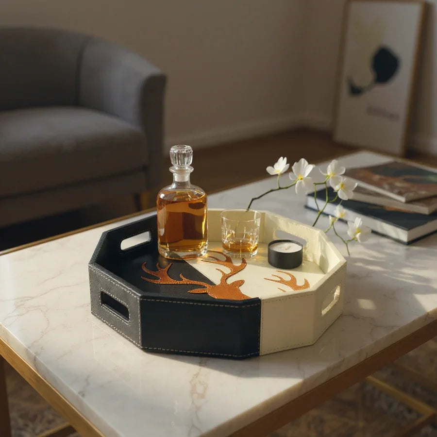 Black White Hexa Tray | Black & Beige