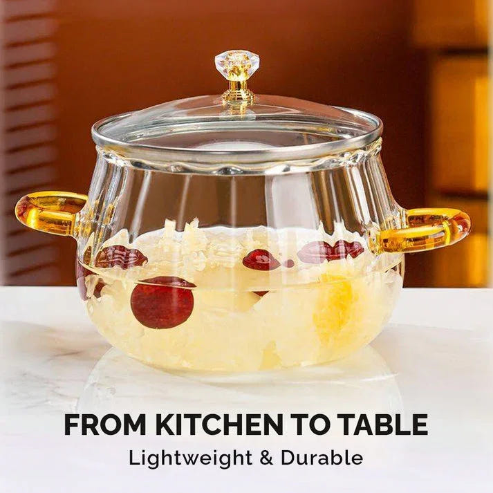 Borosilicate Glass Cooking Pot with Lid (800ml) | Heat Resistant Transparent Saucepan with Measuring Scale | Clear Soup & Milk Pot for Gas Induction & Microwave