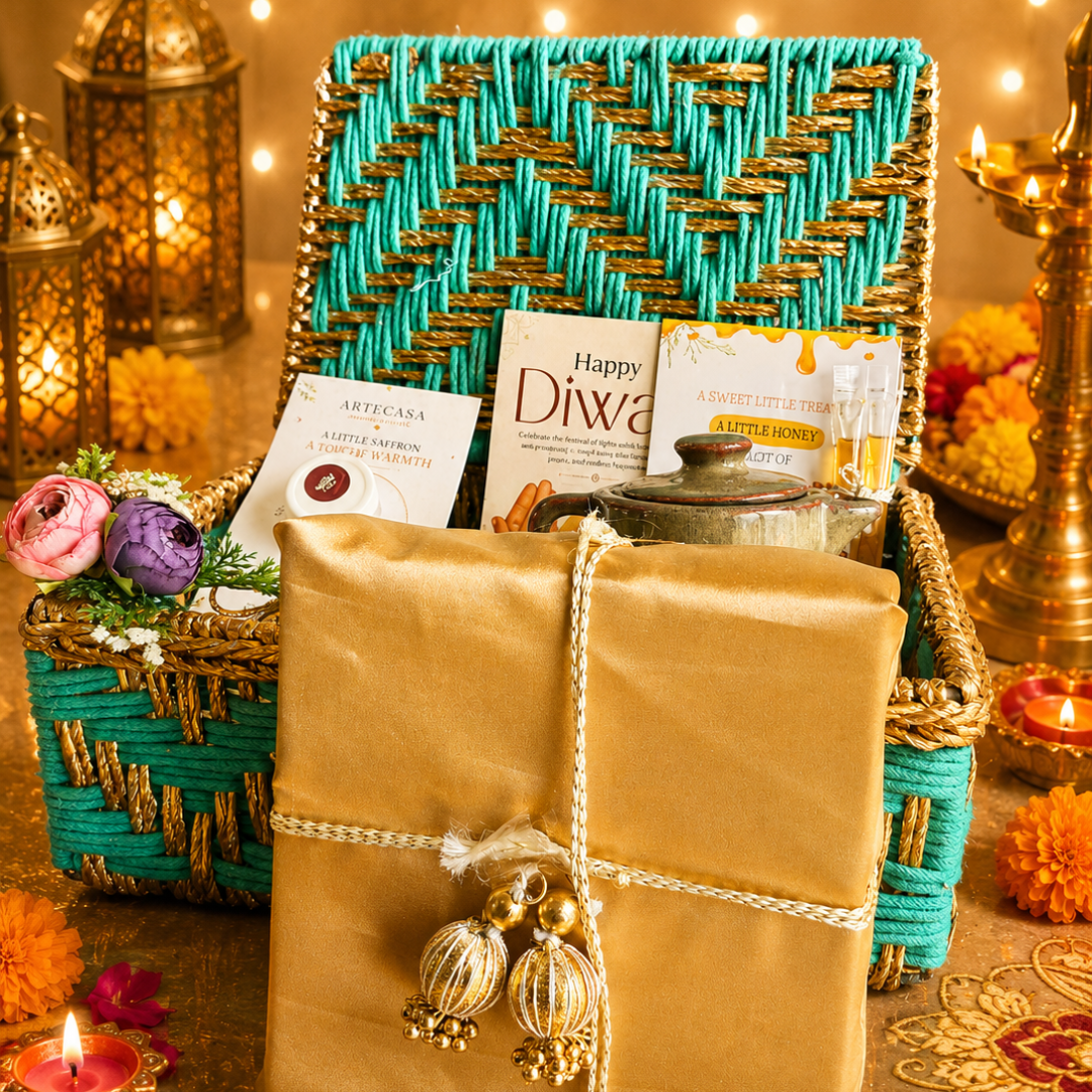 Green Chai & Diya Diwali Gift Basket