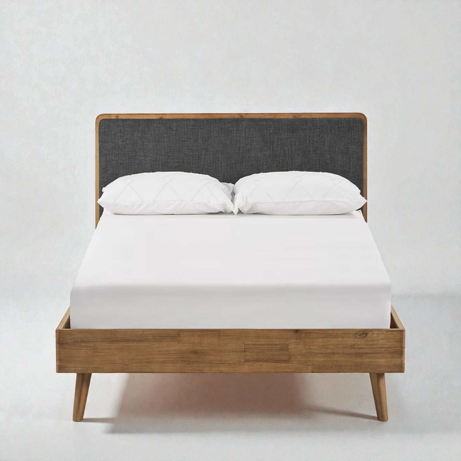 Sej Solid Teak Wood And Fabric Upholstery King Size Bed