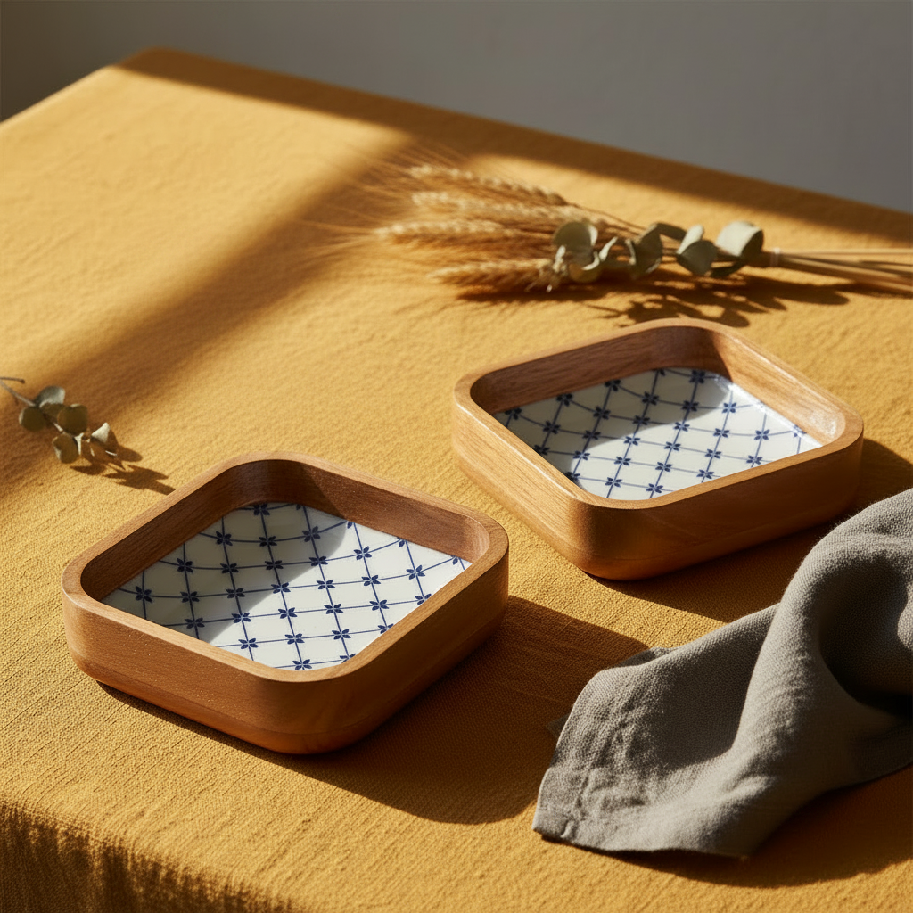 Blue and White Square Bowl Set of 2