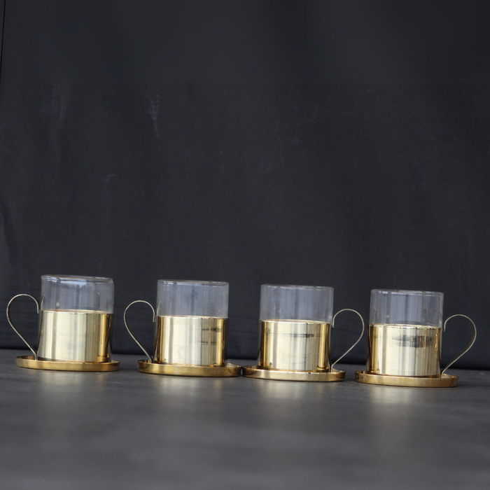 Borosil Fitted Brass Tea Cups | Traditional Mug Set For Home & Gifting