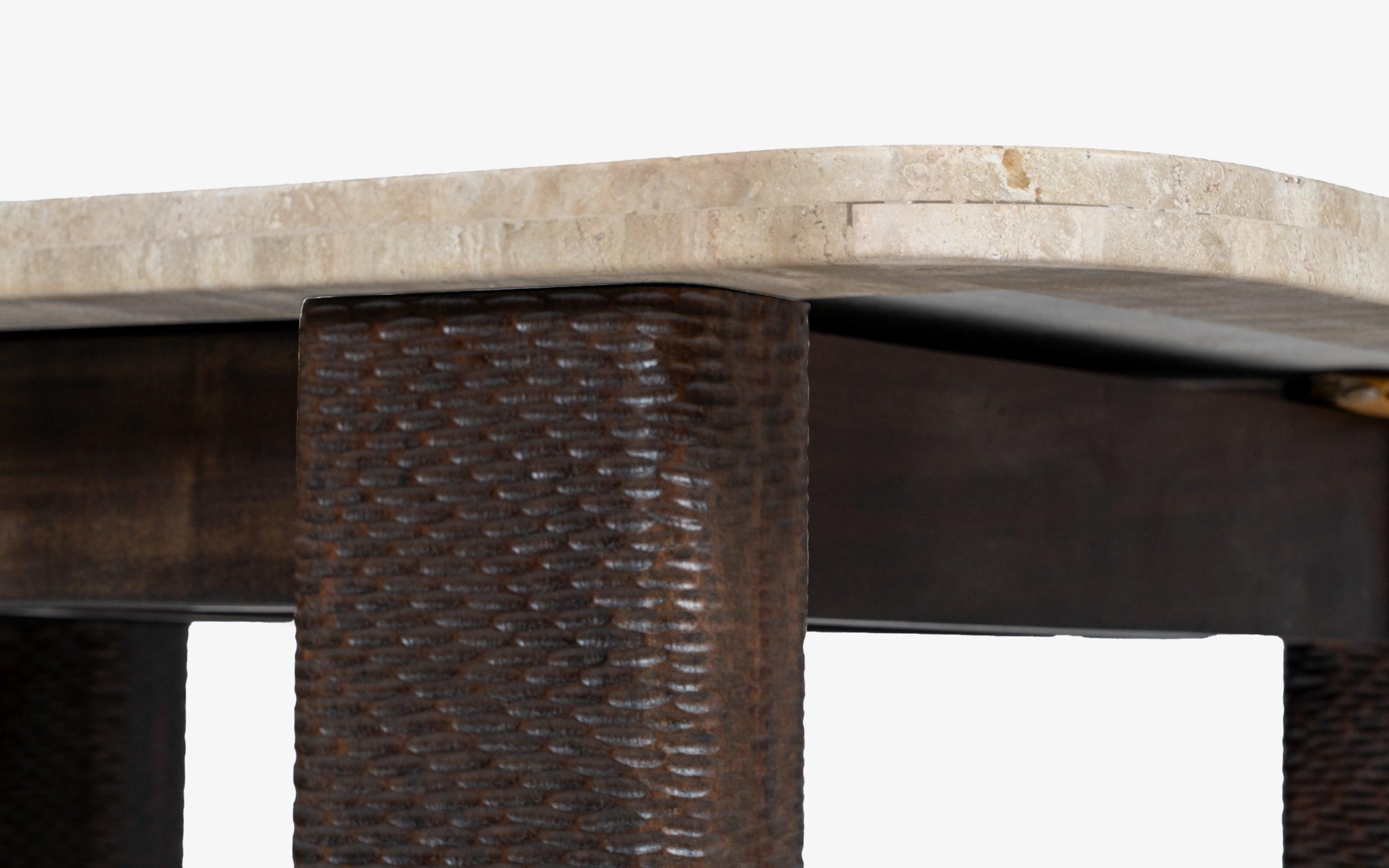 Sculpt Edge Coffee Table | Acacia Wood and Travertine Marble