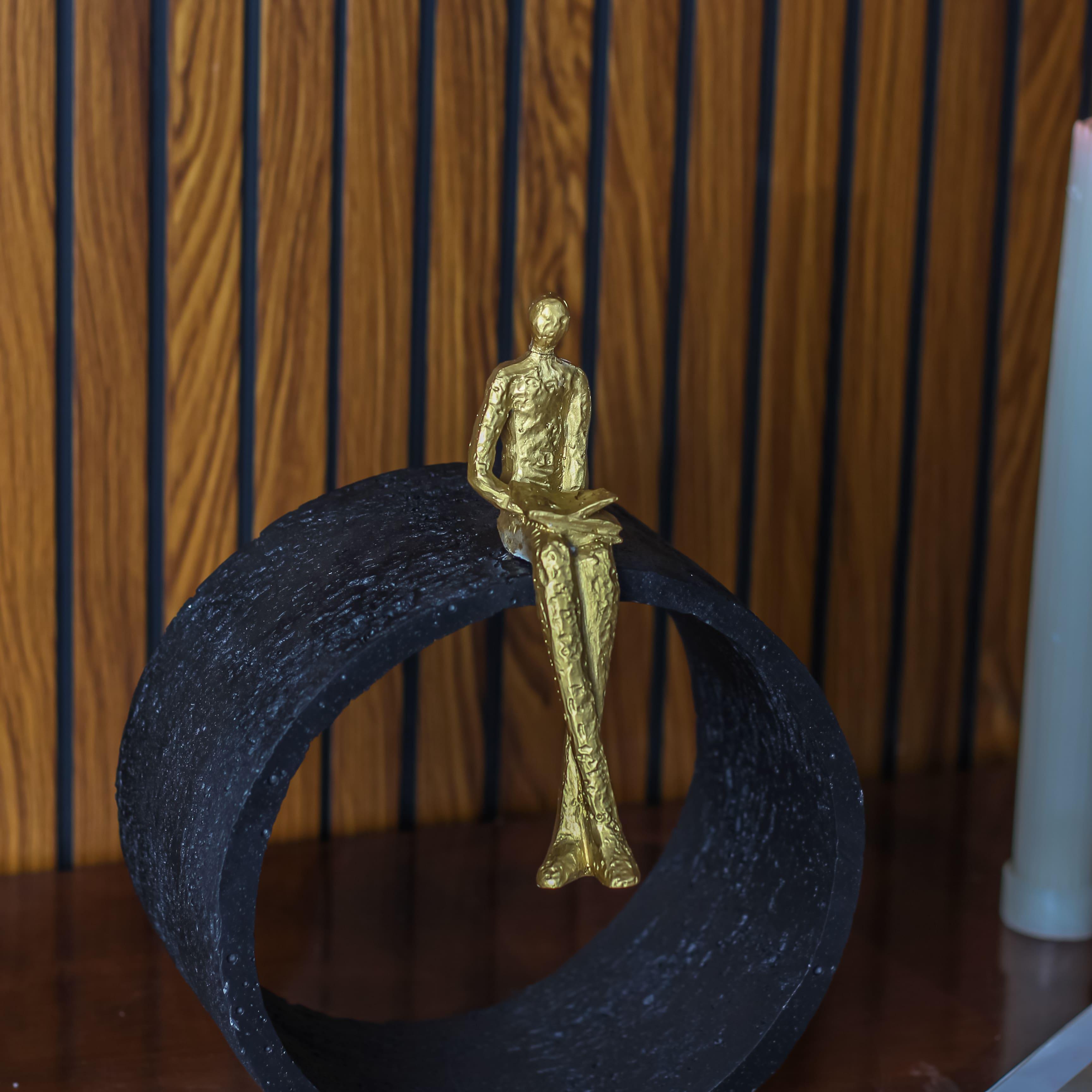 The Sitting Man Resin Sculpture for Home Decor | Black & Gold Accent Showpiece