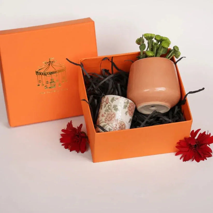 Hand-Poured Soy Wax Candle & Ceramic Desk Planter Gift Set — Eco-Friendly Home Office Decor