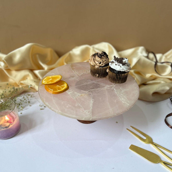 Rose Quartz Cake Stand with Metal Stand & Pastry Stand Tray for Dessert serving