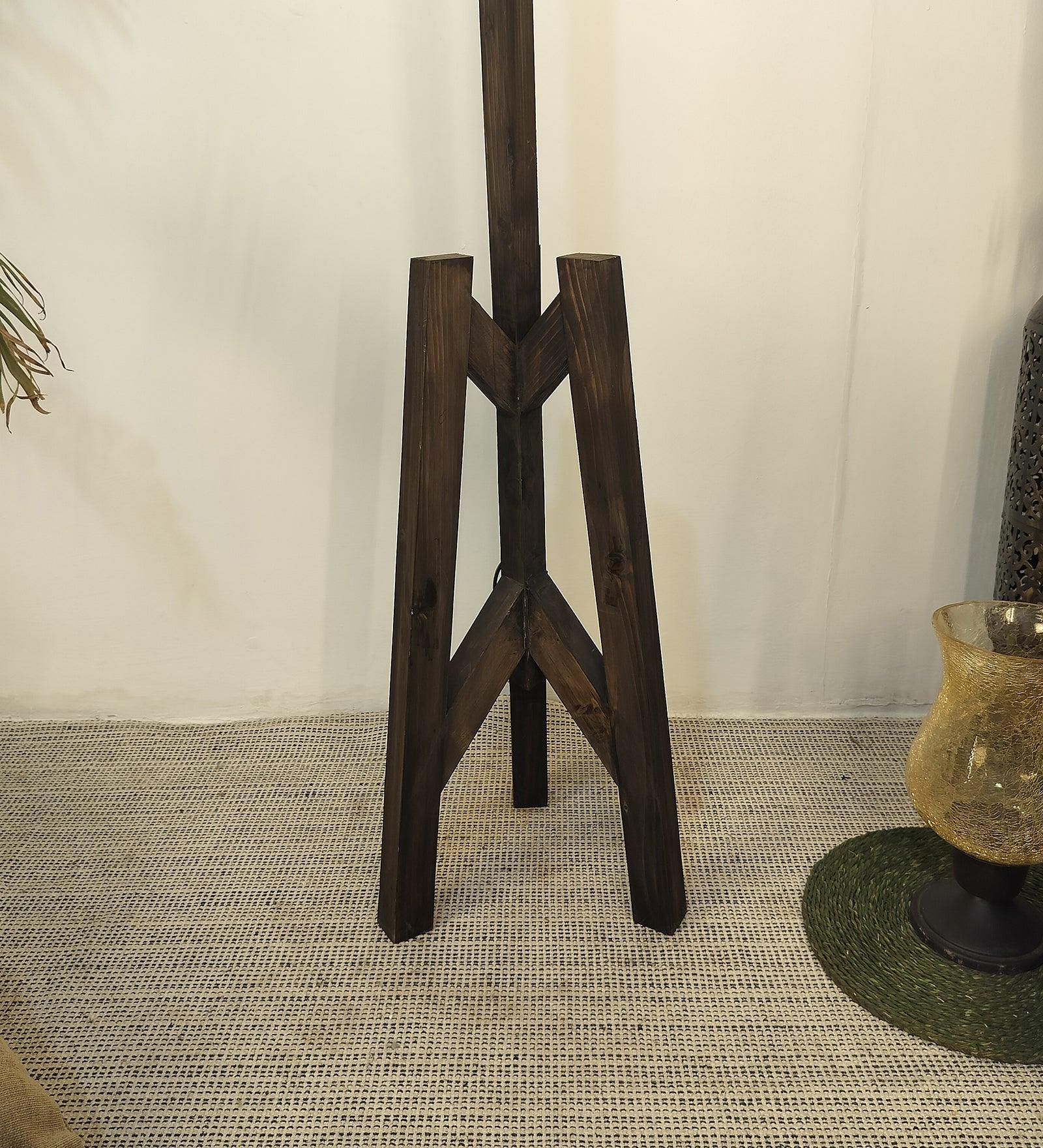 Troika Wooden Floor Lamp with Brown Base and Premium Beige Fabric Lampshade