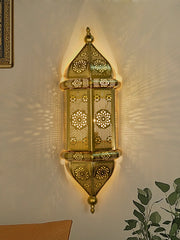 20-Inch Moroccan Gold Jali Wall Sconce | Ornate Arabic Steel Vertical Light Fixture