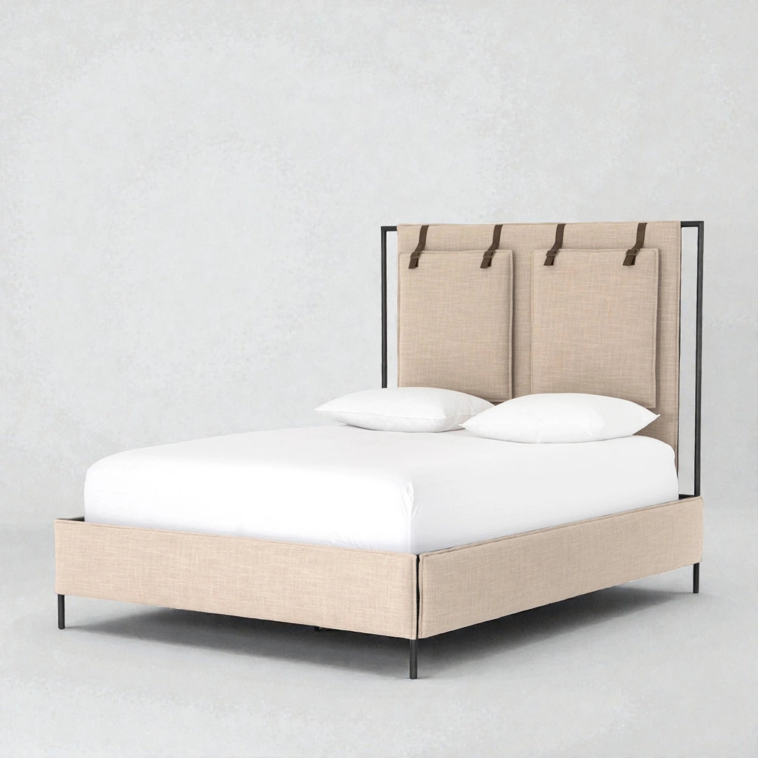 Fossil Fabric Upholstery And Black Finished Metal Legs King Size Bed