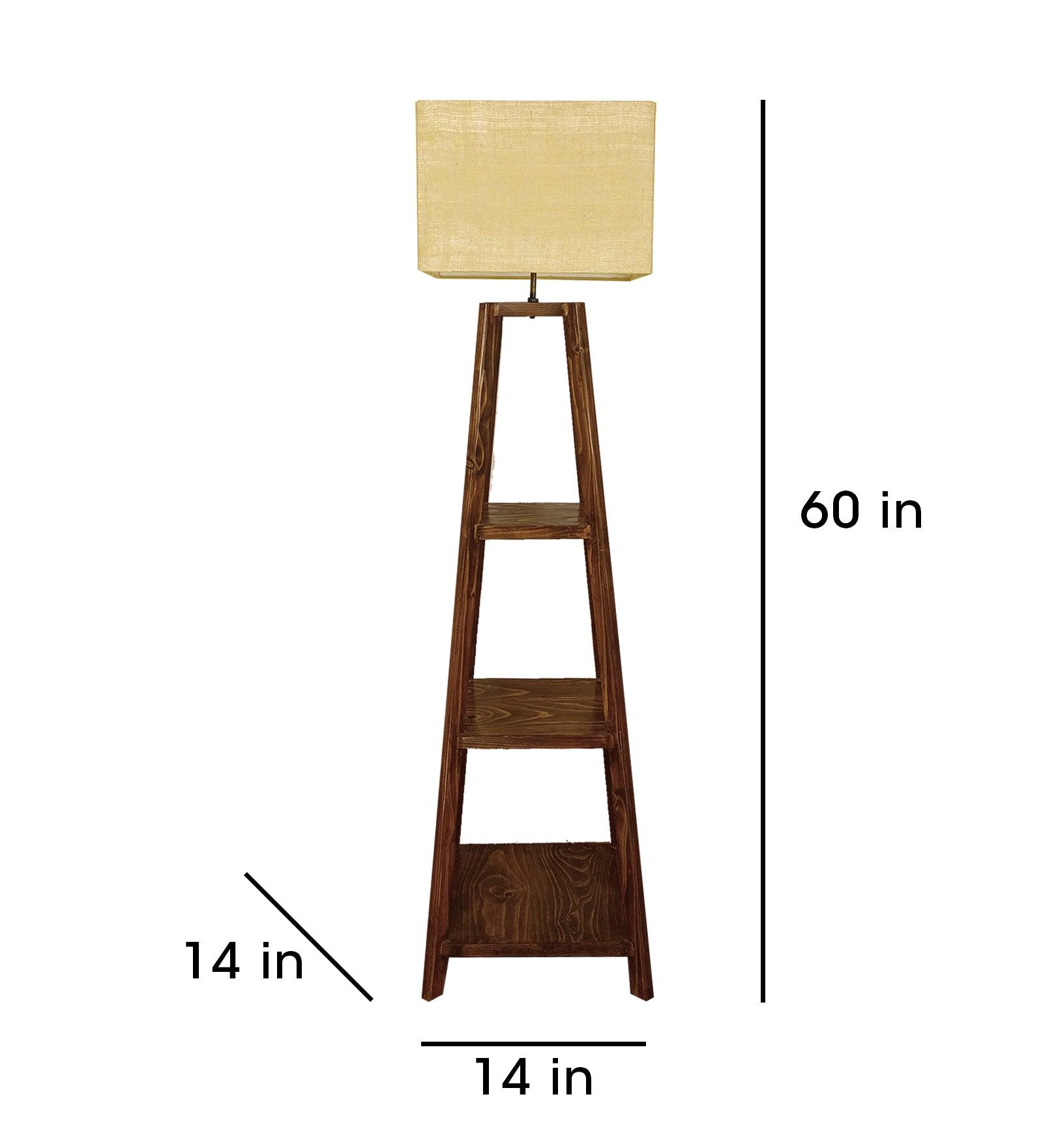 Charlotte Wooden Floor Lamp with Brown Base and Jute Fabric Lampshade