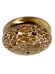 Fiery Mosaic Glass and Brass Flush Mount
  Ceiling Lamp