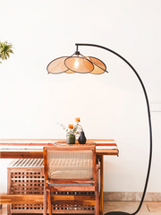 Hanai Designer Floor Lamp | Japanese-Inspired Black Rattan Tall Floor Lamp with LED Light | Modern Standing Lamp for Living Room & Bedroom