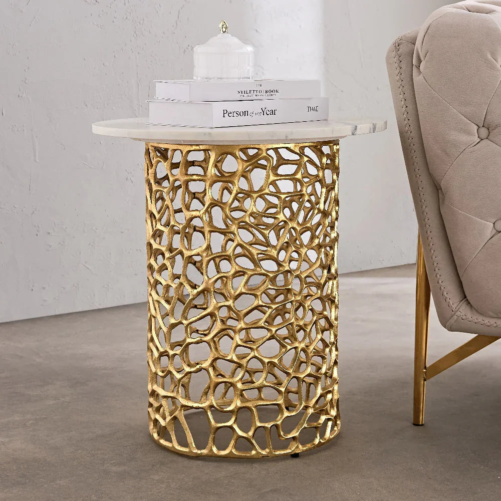Dolce Marble Side Table | Designer Round End Table For Living Room |  Luxurious Teapoy Table